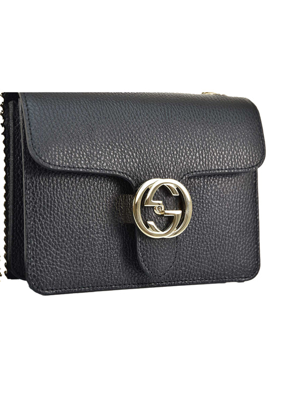 Gucci Borsa Interlocking a Mano Nera Donna Pelle Dollar Calf Logo Mod. 510304 CAO0G 1000