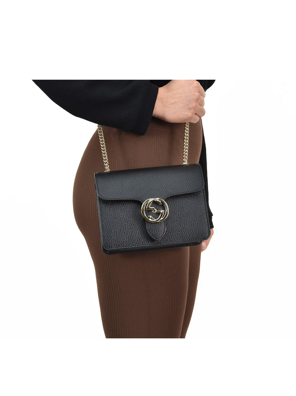 Gucci Borsa Interlocking a Mano Nera Donna Pelle Dollar Calf Logo Mod. 510304 CAO0G 1000