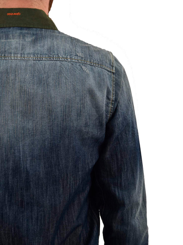 Dsquared2 Camicia Jeans Blu Uomo Inserto Tessuto Mod.S74DL0570S30114470