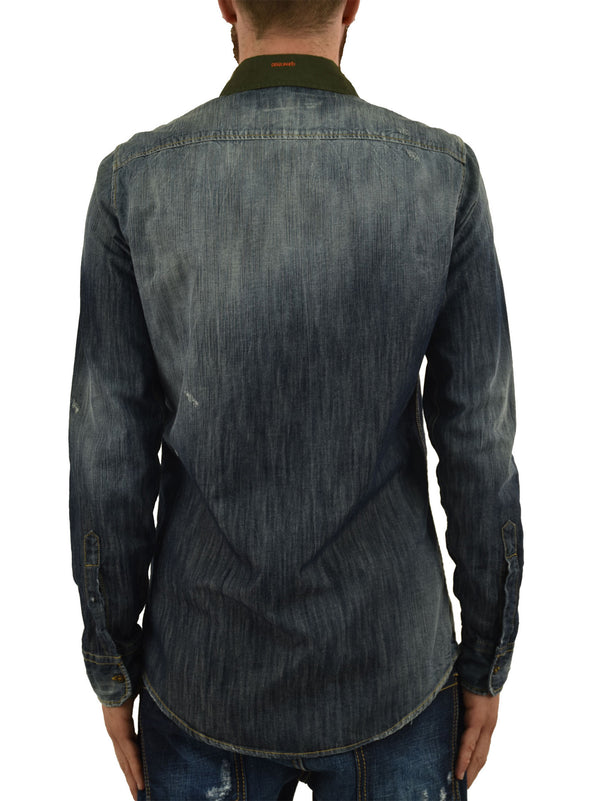 Dsquared2 Camicia Jeans Blu Uomo Inserto Tessuto Mod.S74DL0570S30114470
