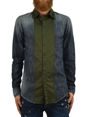 Dsquared2 Camicia Jeans Blu Uomo Inserto Tessuto Mod.S74DL0570S30114470