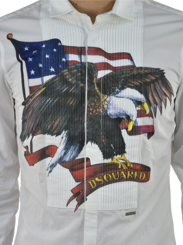 Dsquared2 Camicia Bianca Uomo Stampa Grafica Mod.S71DL0489S35244102