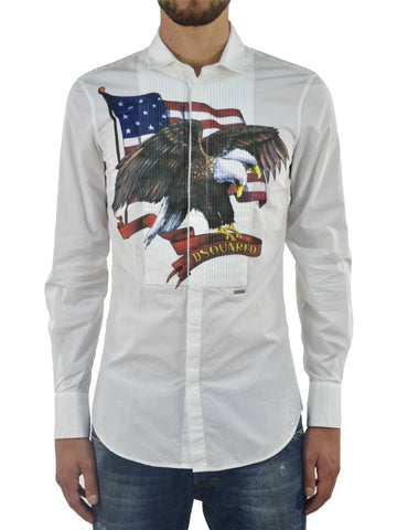 Dsquared2 Camicia Bianca Uomo Stampa Grafica Mod.S71DL0489S35244102