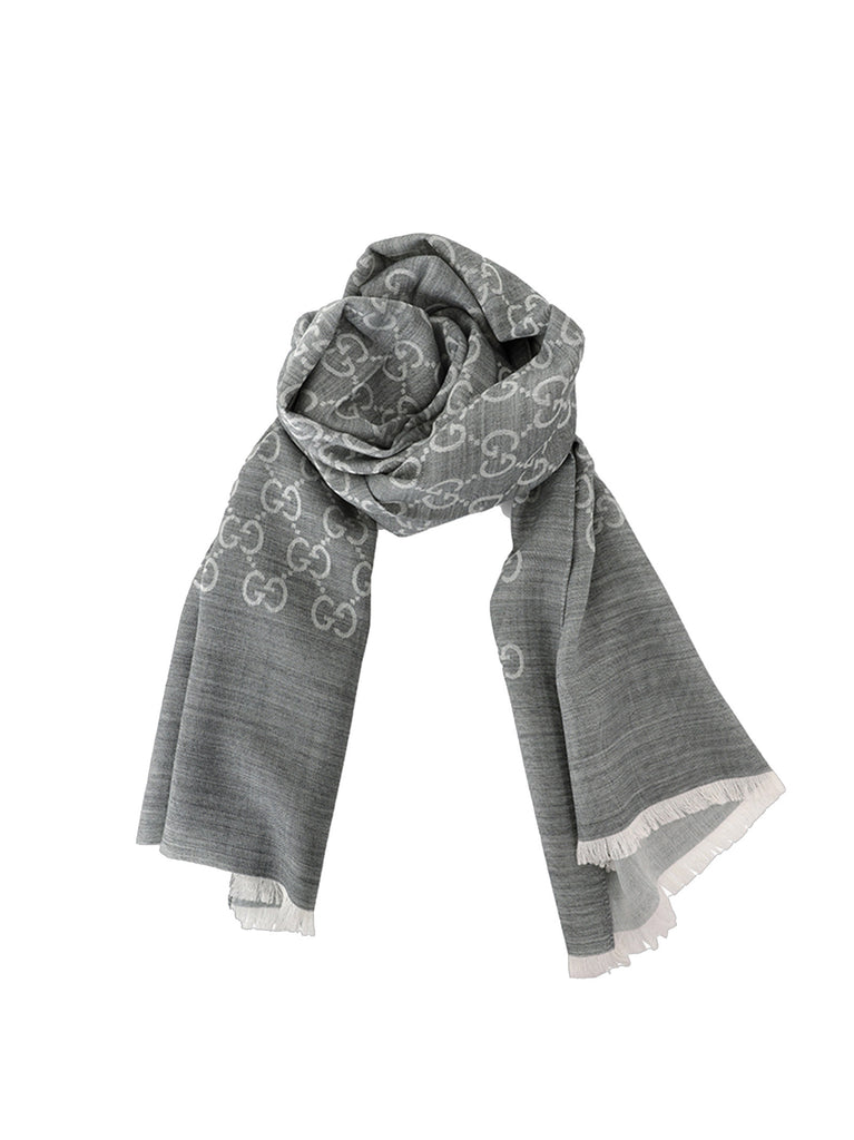 Gucci Unisex Gray Shawl with Logo Wool and Silk Mod. 165904 3G646 1400 Yayo
