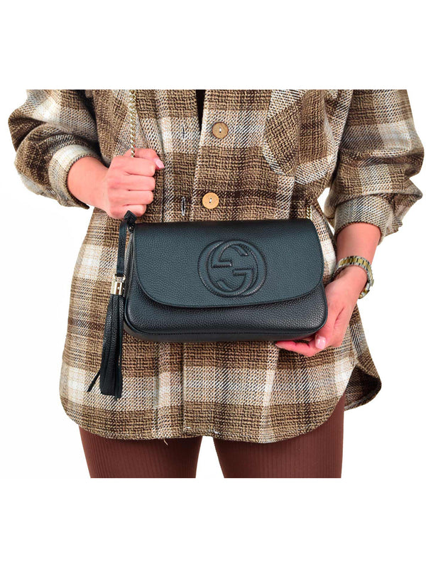 Gucci Borsa Soho Nera Donna Logo Pelle Cellarius Modello 536224 A7M0G 1000