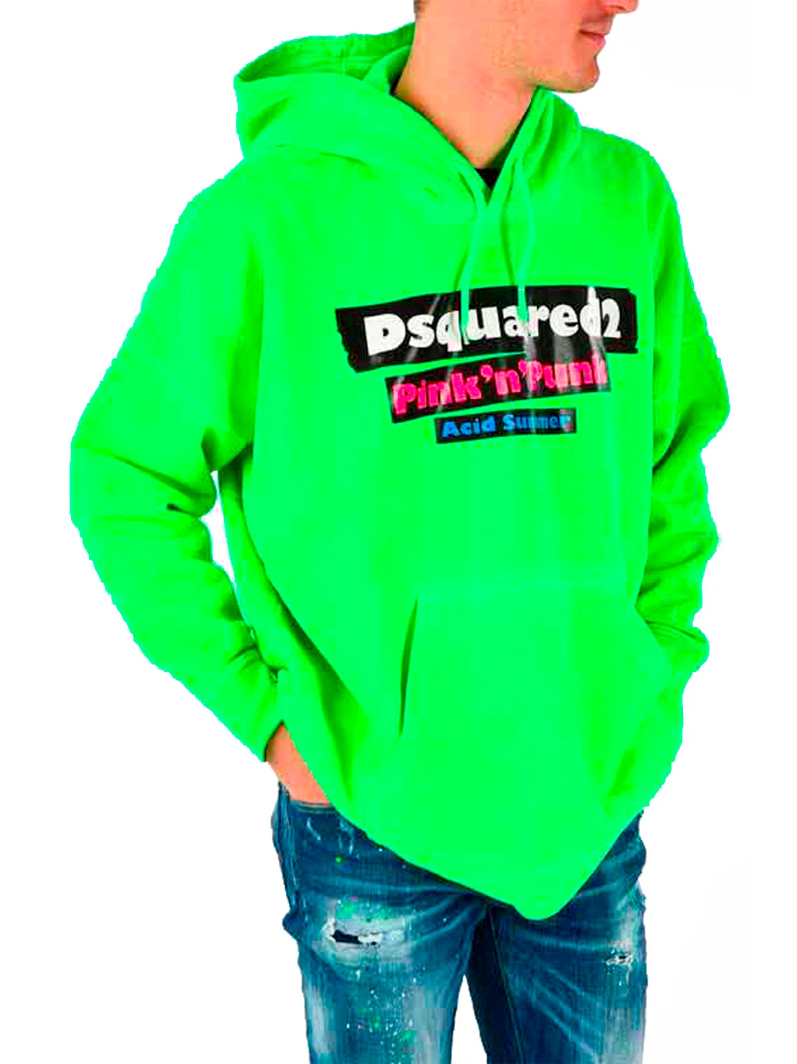 Dsquared2 Felpa Oversized Verde Uomo Cotone Logo Mod. S74GU0291 S25030 910