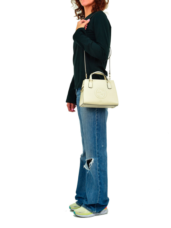 Gucci Borsa Soho Bianca Donna Pelle Dollar Calf Modello 607722 CAO0G 006