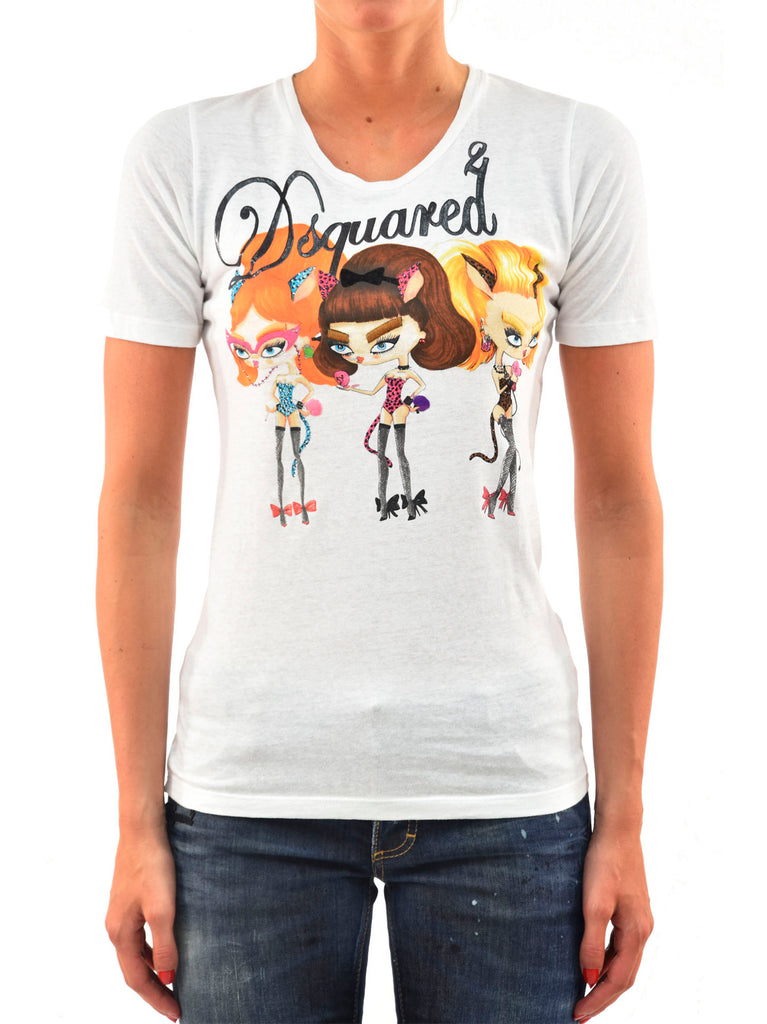 Dsquared2 Women's White T-Shirt Cotton Graphic Print Mod