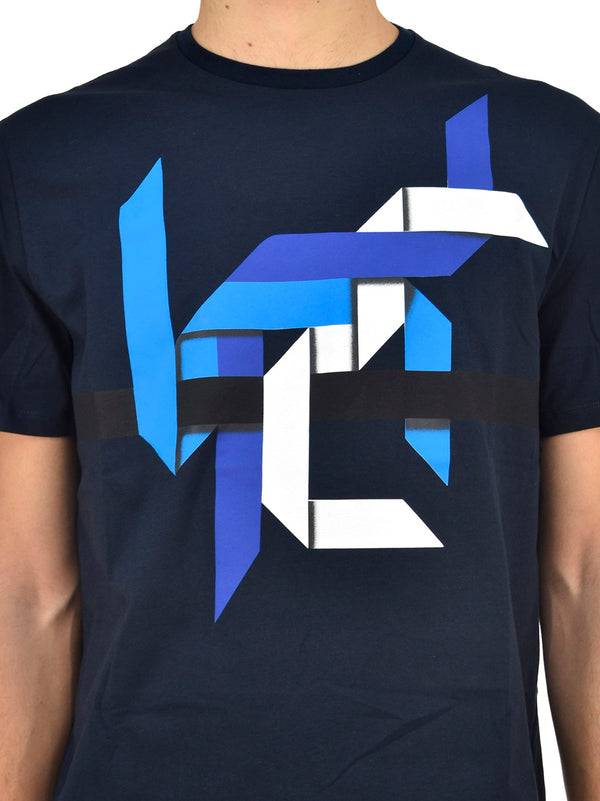 Neil Barrett T-shirt Blu Uomo Cotone Stampa Gommata Mod.BJT182VE577S466