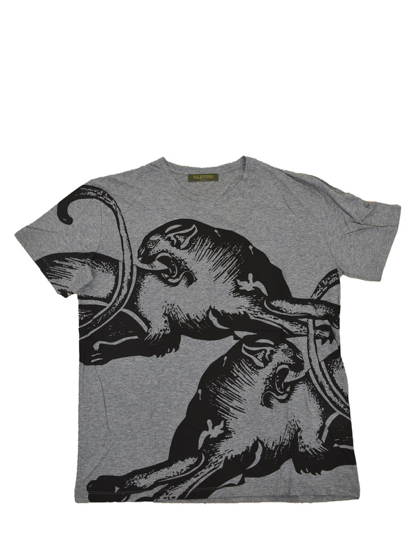 VALENTINO T-shirt Grigia Uomo Cotone Stampa Grafica Mod.MV0MG08F3MH080