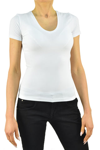 Calvin Klein Collection Women's White T-shirt Cotton Print V-neck