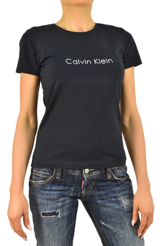 Calvin Klein Collection Blue Women's T-shirt Cotton Print Crew Neck