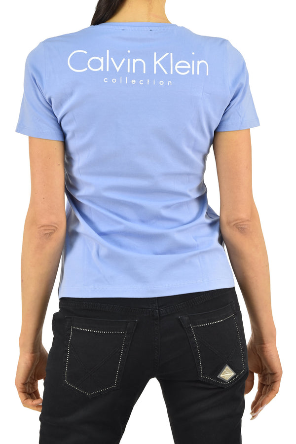 Calvin Klein Collection T-shirt Celeste Donna Cotone Stampa Girocollo