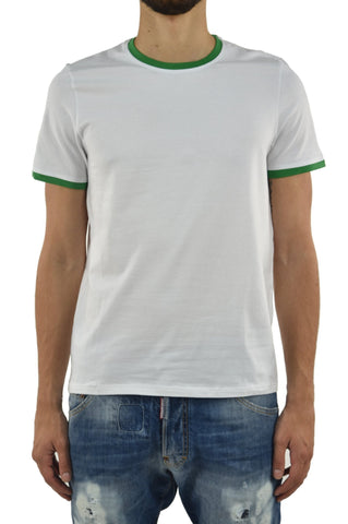 Bikkembergs White and Green Men's Cotton T-Shirt Mod.T32P075114C045360