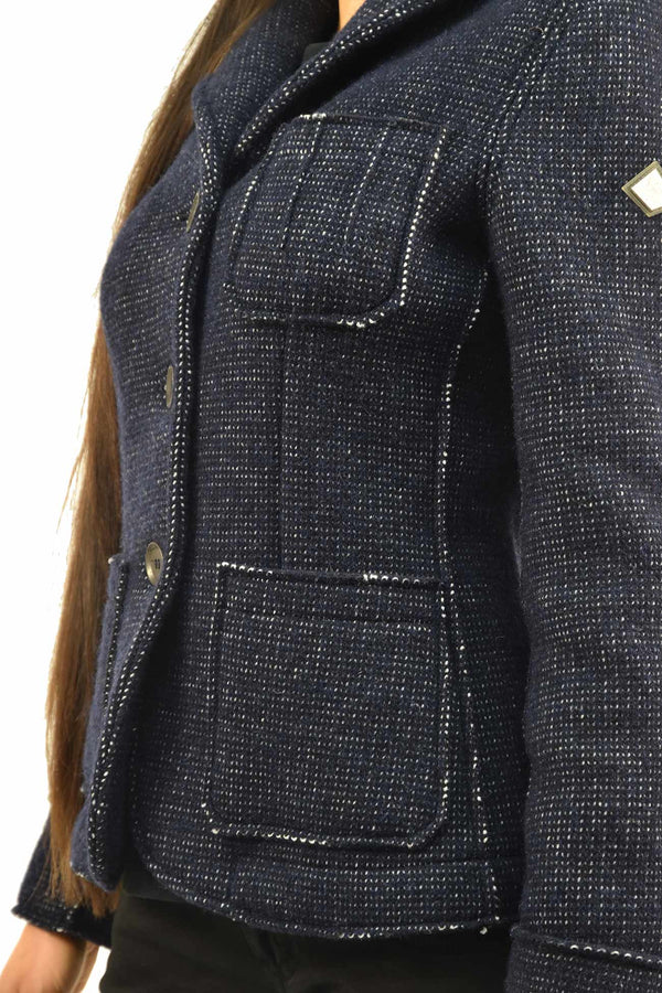 Roy Roger's Cappotto Blu Donna Lana Bottoni Logo Mod.MONOPETTO