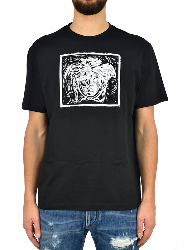 Versace T-shirt Nera Uomo Cotone Logo Mod. A76602/A201952