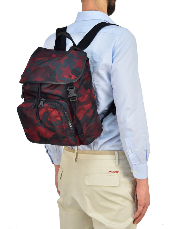 VALENTINO Red Camouflage Men's Backpack Cotton Drawstring Mod.LY0B0521NCHU37