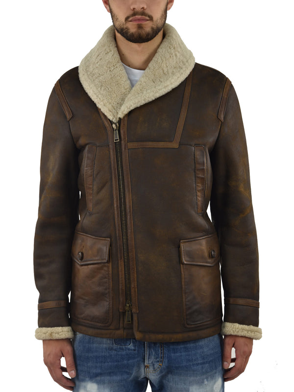 Dsquared2 Long Brown Sheepskin Coat for Men Mod.S74AA0044SX7948143