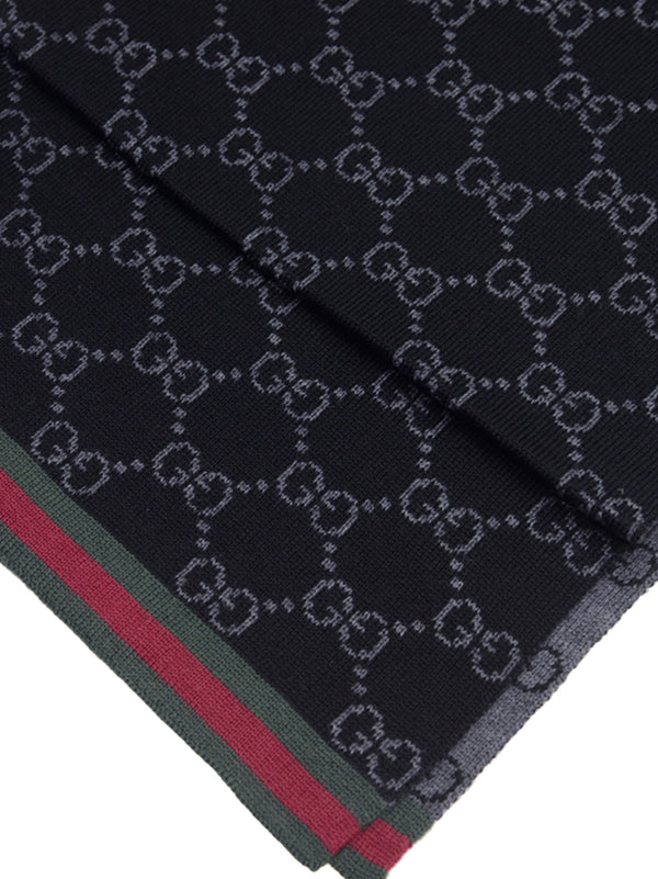 Gucci Unisex Scarf Black/Grey Logoed 100% Wool Mod. 325806 3G206 1062 