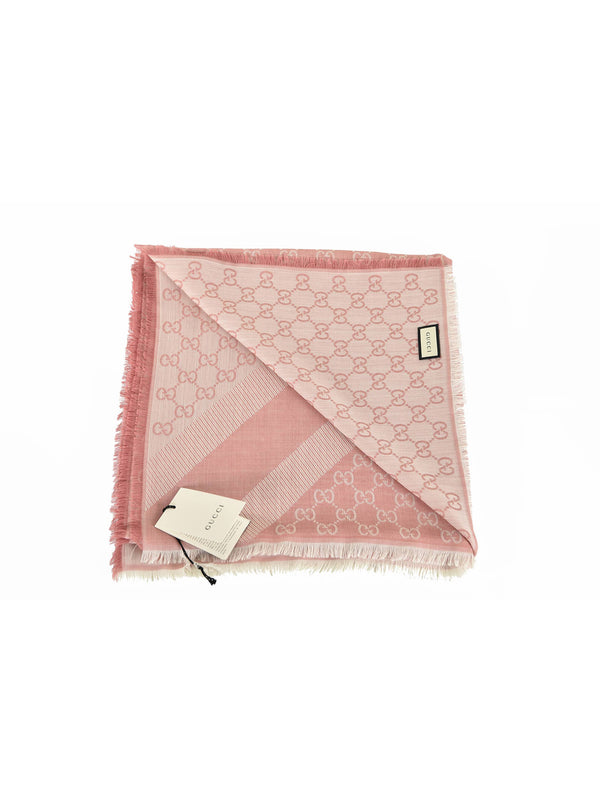 Gucci Unisex Shawl Pink and White Logo Wool and Silk Mod. 281942 3G704 6978 