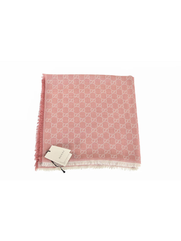 Gucci Unisex Shawl Pink and White Logo Wool and Silk Mod. 281942 3G704 6978 