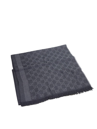 Gucci Unisex Shawl Anthracite Gray Logo Wool and Silk Mod. 282390 3G704 1062 