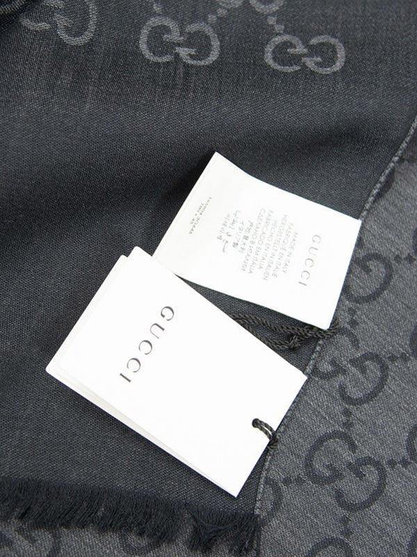 Gucci Unisex Shawl Anthracite and Gray Logo Wool and Silk Mod. 165904 3G646 1100 