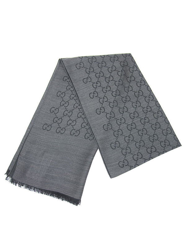 Gucci Unisex Shawl Anthracite and Gray Logo Wool and Silk Mod. 165904 3G646 1100 