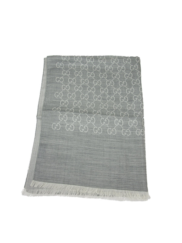 Gucci Unisex Gray Shawl with Logo Wool and Silk Mod. 165903 3G646 1400 