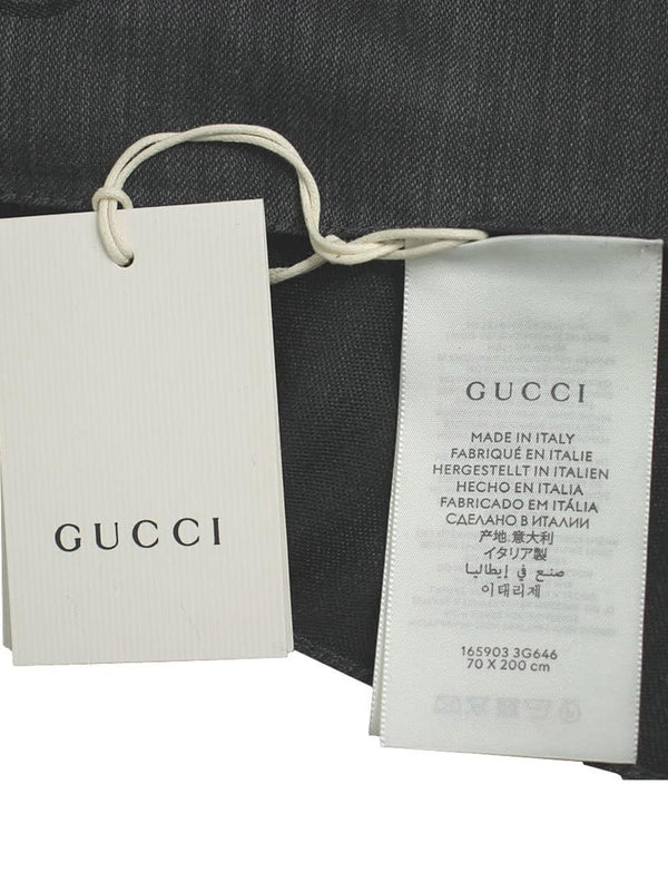 Gucci Scialle Unisex Antracite Logato Lana e Seta Mod. 165903 3G646 1100