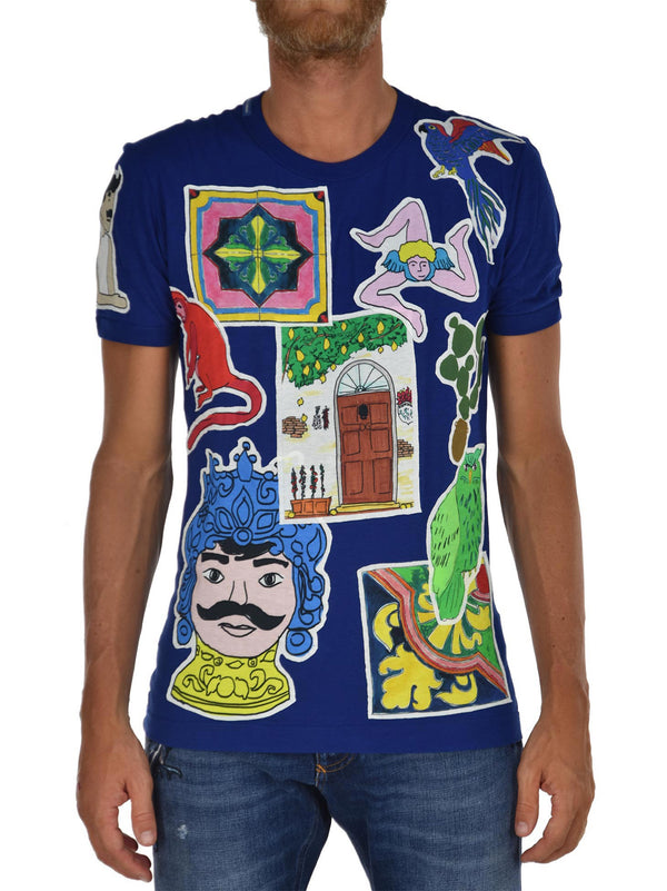 Dolce&Gabbana T-shirt Blu Uomo Cotone Mod. G8FV4TG7FYLS9000