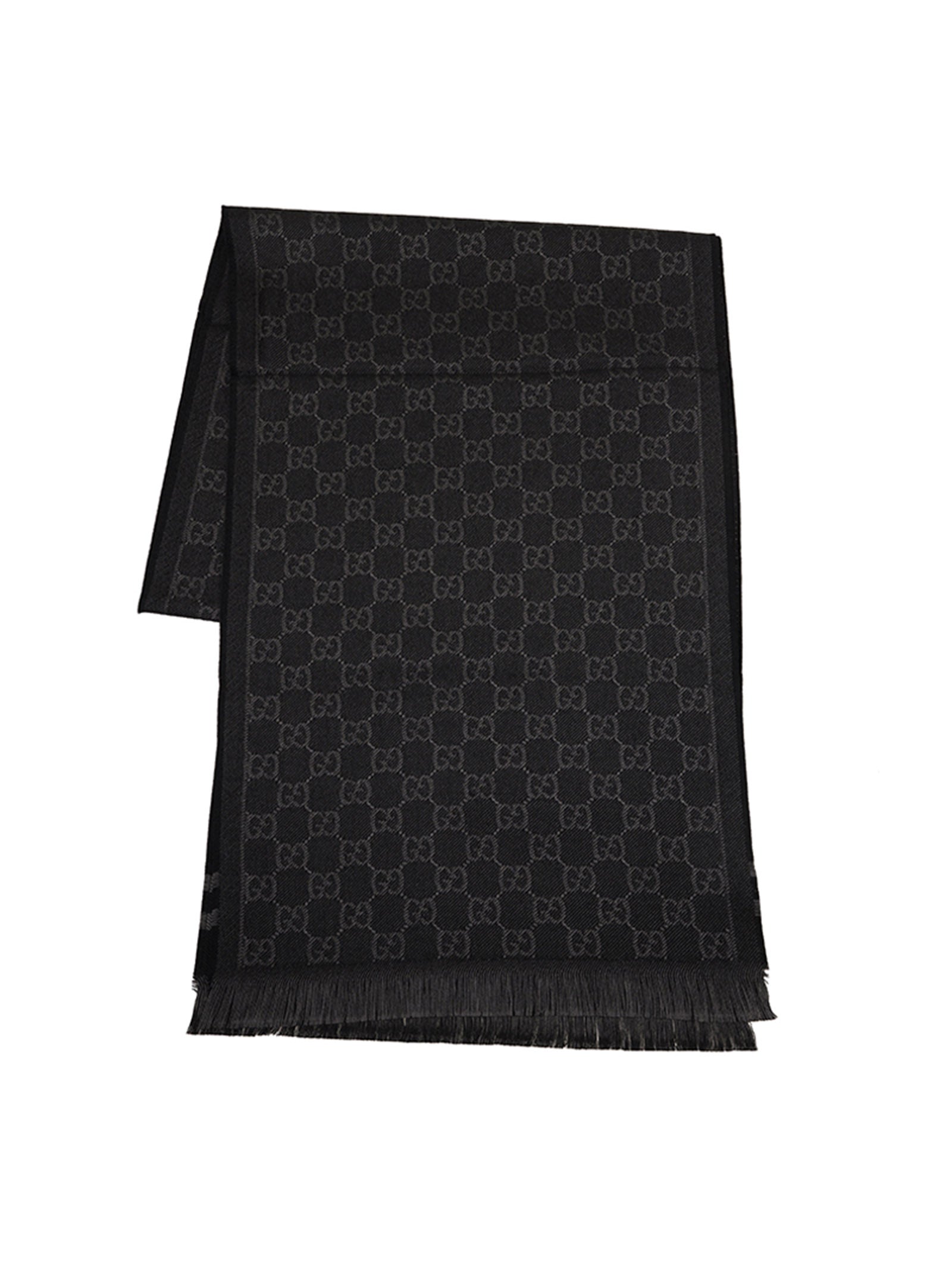 Gucci Unisex Scarf Black 100% Wool with Logo Mod. 544619 4G200 1061 