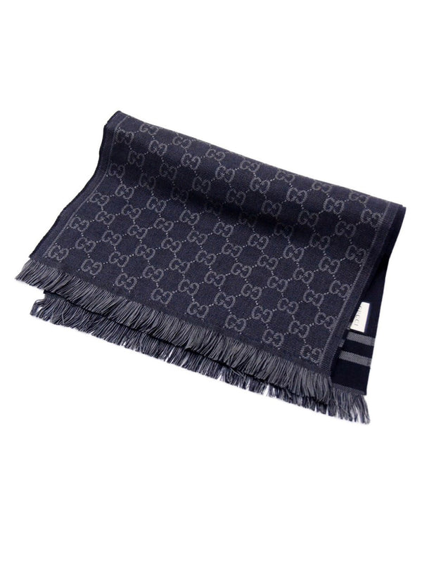 Gucci Unisex Scarf Blue/Grey 100% Wool with Logo Mod. 544619 4G200 4061 