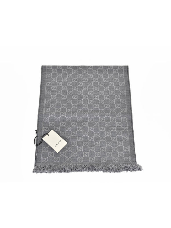 Gucci Unisex Scarf Gray 100% Wool with Logo Mod. 544619 4G200 1263 