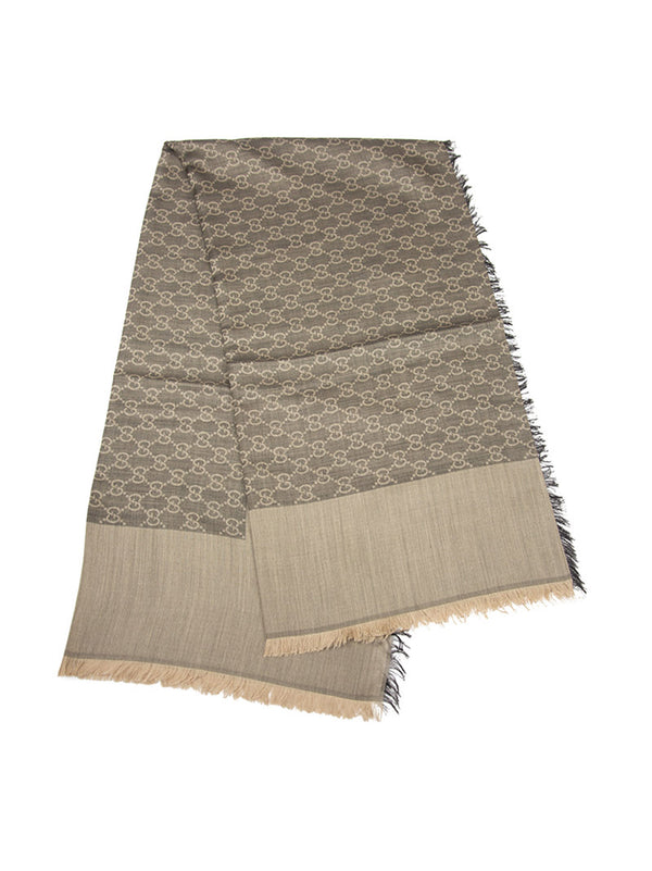 Gucci Unisex Shawl Beige and Coffee Logo Wool and Silk Mod. 387563 3G646 2079 