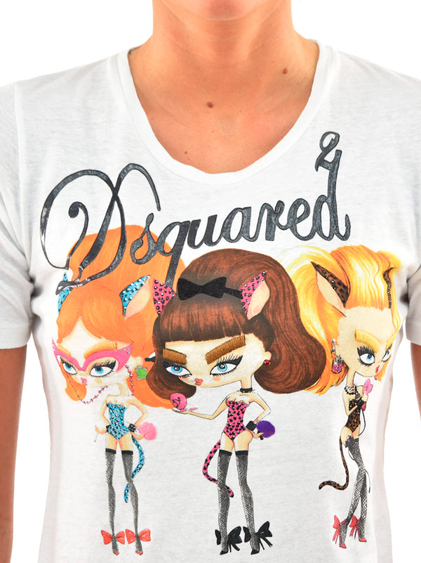 Dsquared2 Women's White T-Shirt Cotton Graphic Print Mod.S73GC0099S20696010