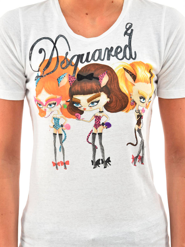 Dsquared2 Women's White T-Shirt Cotton Graphic Print Mod.S73GC0099S20696010