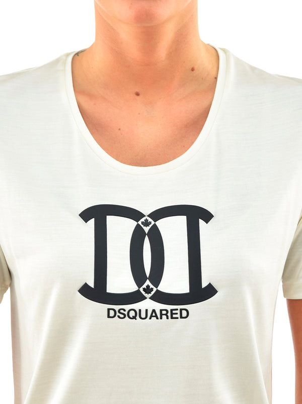 Dsquared2 T-Shirt Crema Donna Seta Stampa in Gomma Mod.S72GC0754S21498012