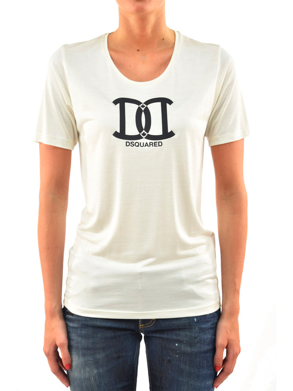 Dsquared2 T-Shirt Crema Donna Seta Stampa in Gomma Mod.S72GC0754S21498012