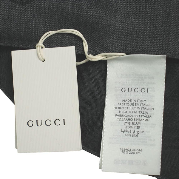 Gucci Scialle Unisex Antracite Logato Lana e Seta Mod. 165903 3G646 1100