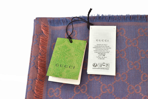 Gucci Unisex Brown and Blue Logo Wool and Silk Shawl Mod. 281942 3G704 2869 