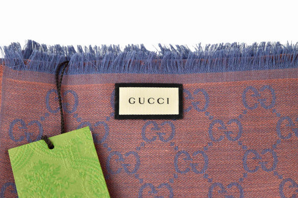 Gucci Unisex Brown and Blue Logo Wool and Silk Shawl Mod. 281942 3G704 2869 