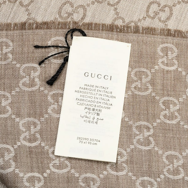 Gucci Scialle Unisex Beige Logato Lana e Seta Mod. 282390 3G704 1578