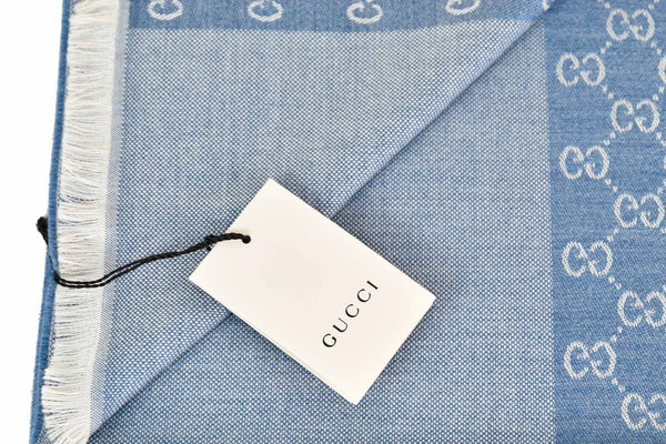 Gucci Unisex Shawl Blue/White Logo 100% Wool Mod. 344994 4G200 9269 