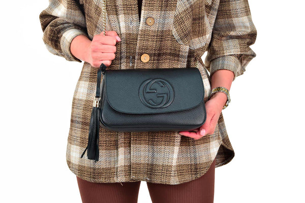 Gucci Soho Handbag Black Women Logo Leather Cellarius Mod. 536224 A7M0G 1000 