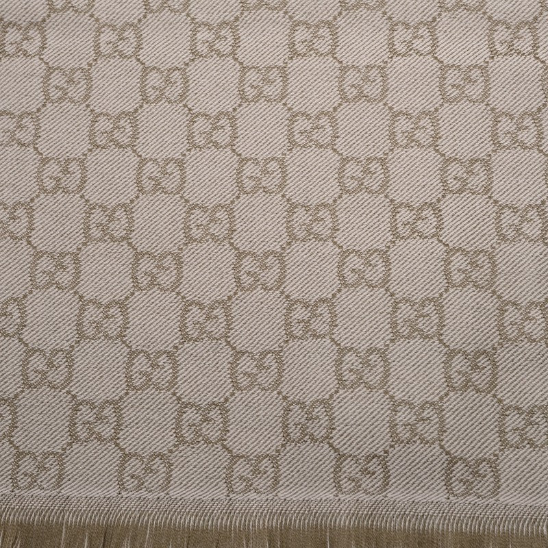 Gucci Unisex Scarf Beige 100% Wool with Logo Mod. 544619 4G200 9764 