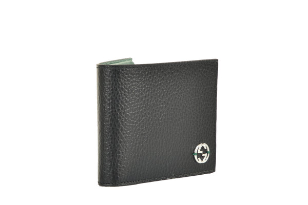 Gucci Bifold Wallet Black and Green Men's Leather Dollar Calf Mod. 610466 CAO2N 1080 