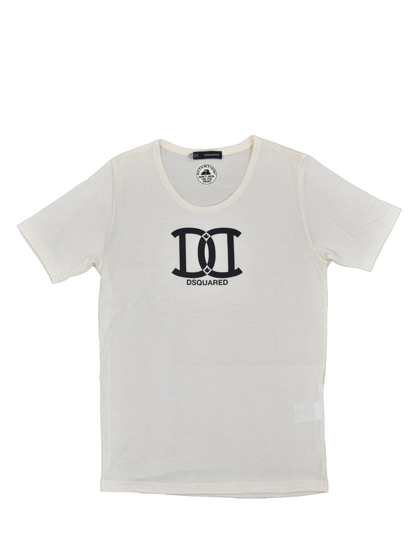 Dsquared2 T-Shirt Crema Donna Seta Stampa in Gomma Mod.S72GC0754S21498012