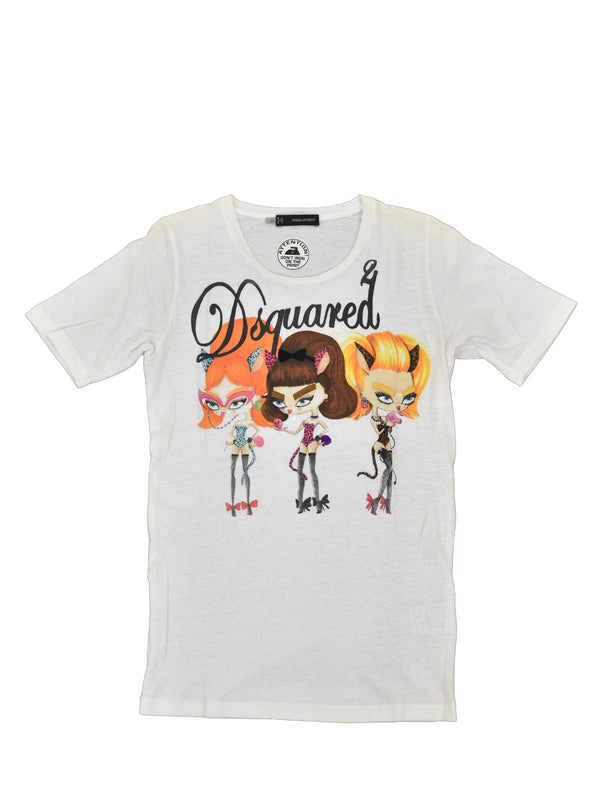 Dsquared2 T-Shirt Bianca Donna Cotone Stampa Grafica Mod.S73GC0099S20696010