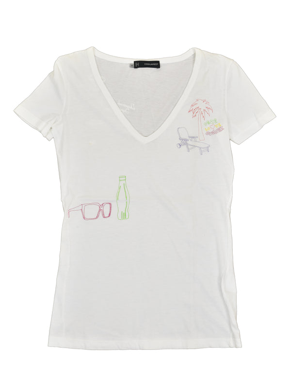 Dsquared2 Women's White T-Shirt Cotton Rubber Print Mod.S75GC0537S21441002